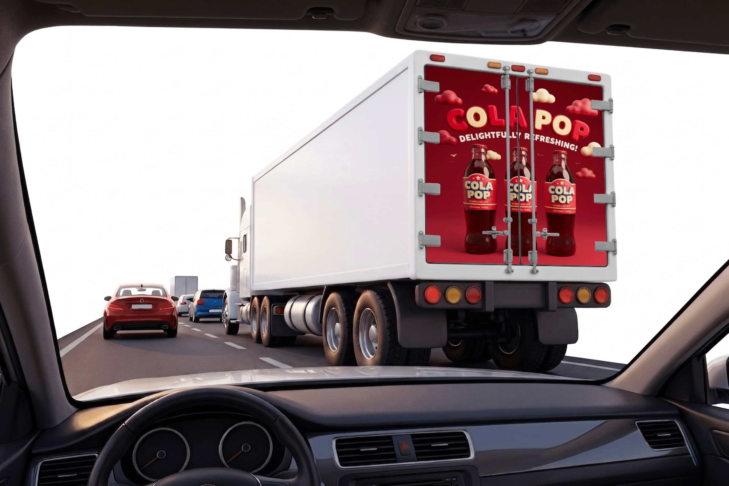 Tráiler con wrap publicitario de bebidas de consumo masivo en corredor mexicano