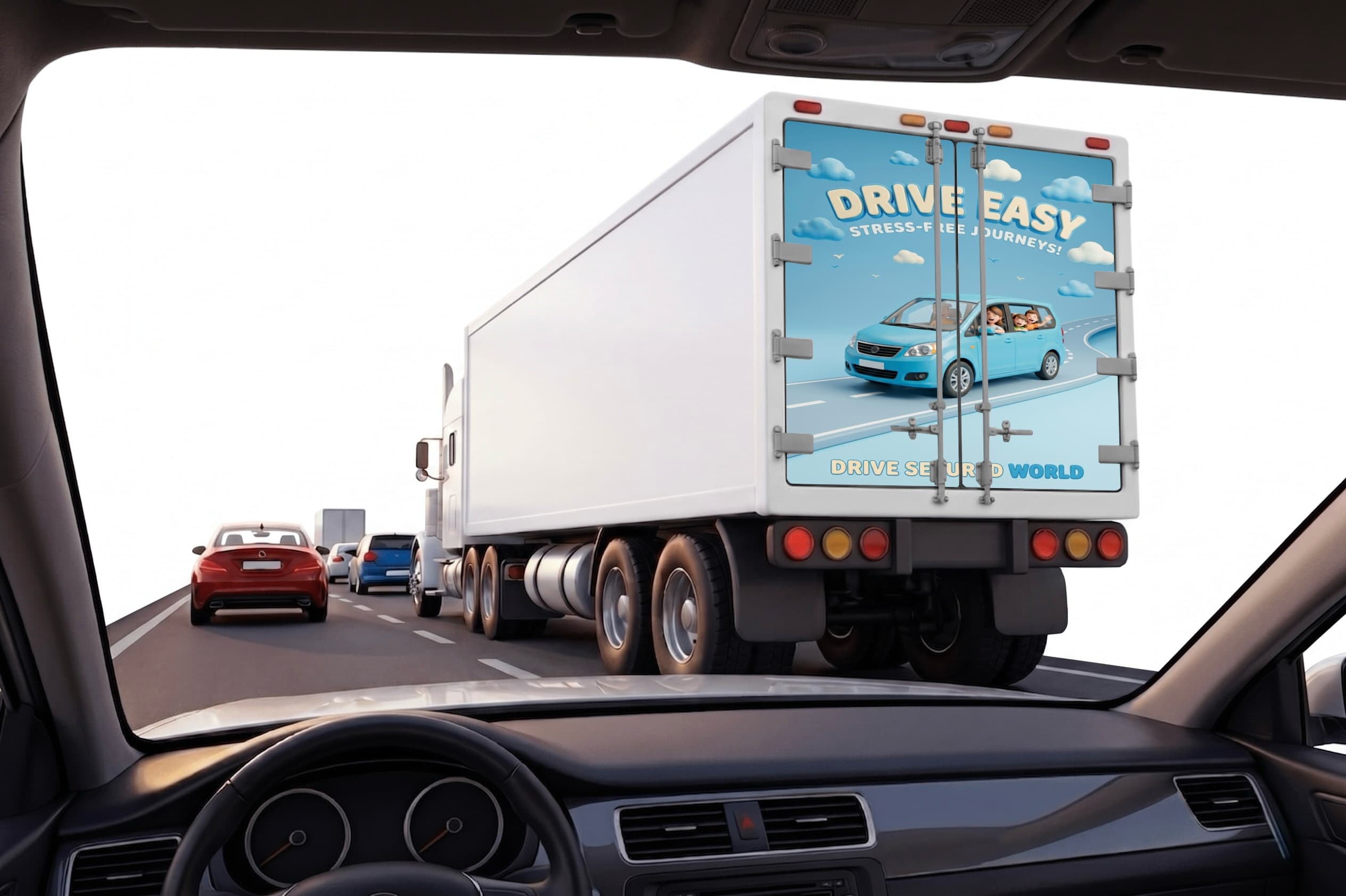 Tráiler con wrap publicitario de seguros de auto en corredor mexicano