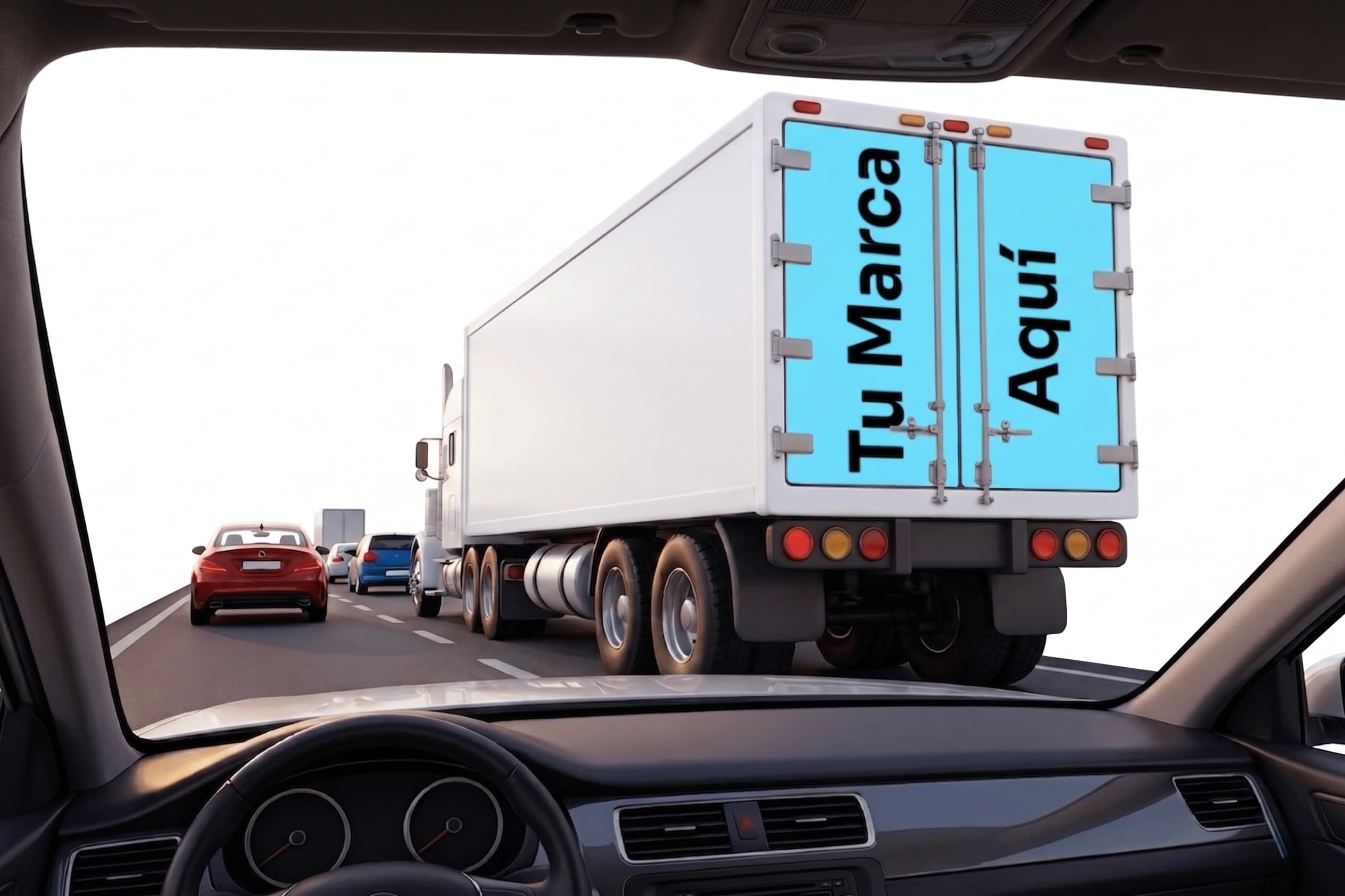 Tráiler con wrap publicitario Rodada en tráfico denso